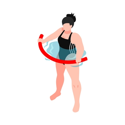 Isometric aqua aerobics composition with faceless human character water spot and sport equiment vector illustration