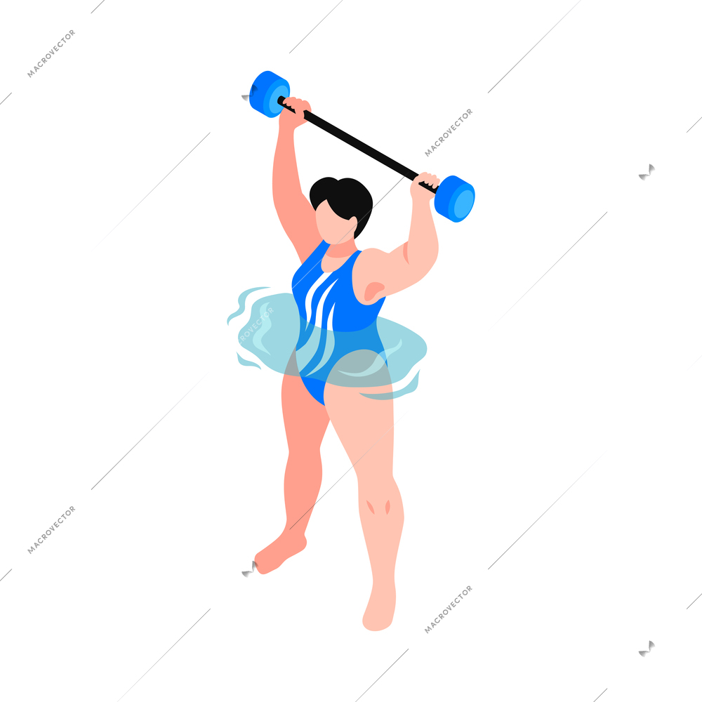 Isometric aqua aerobics composition with faceless human character water spot and sport equiment vector illustration