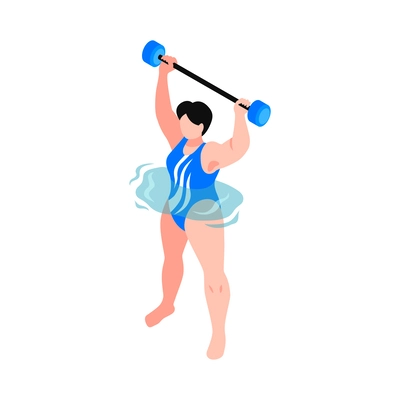 Isometric aqua aerobics composition with faceless human character water spot and sport equiment vector illustration