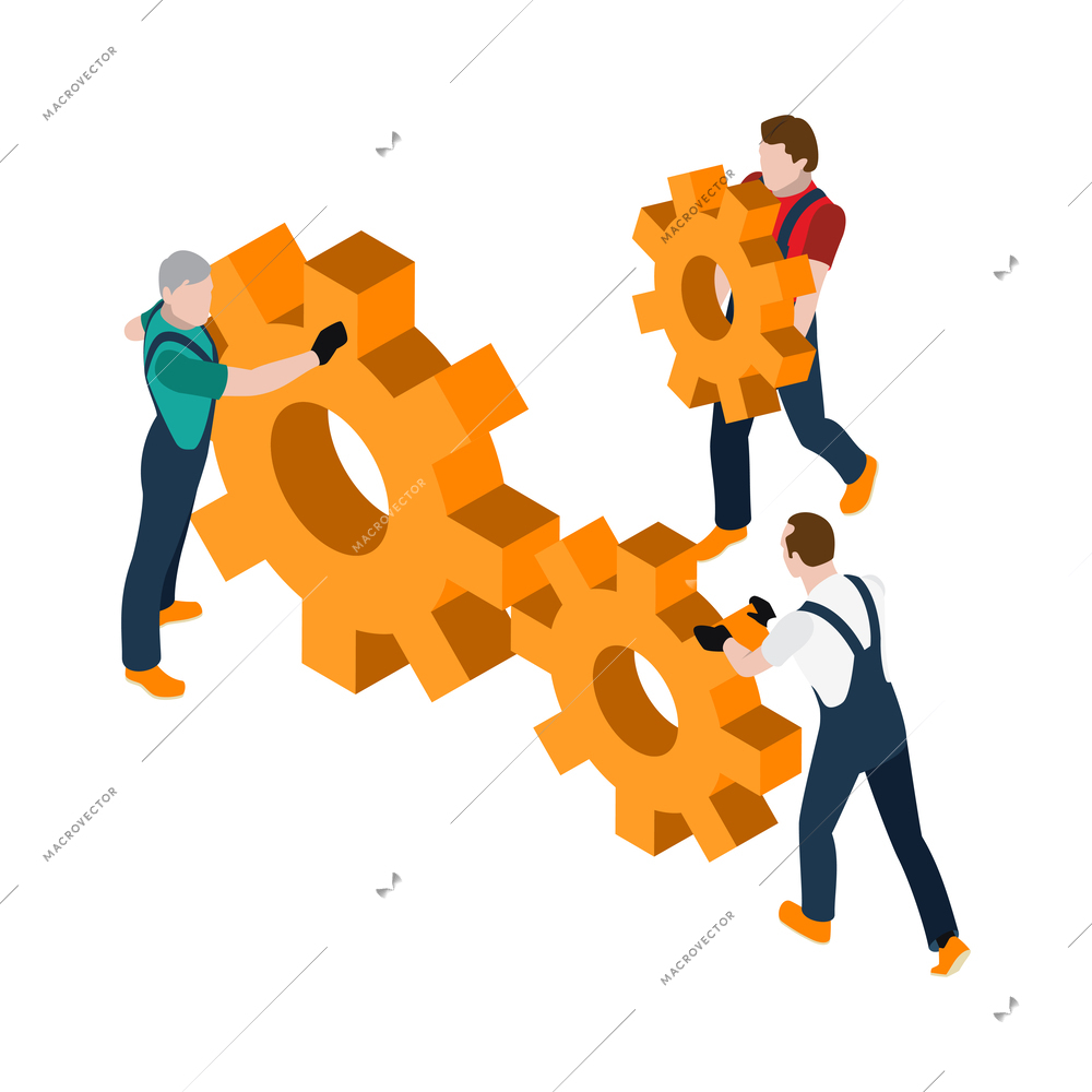 Teamwork collaboration isometric people composition with mutual work ideas and creativity symbols vector illustration