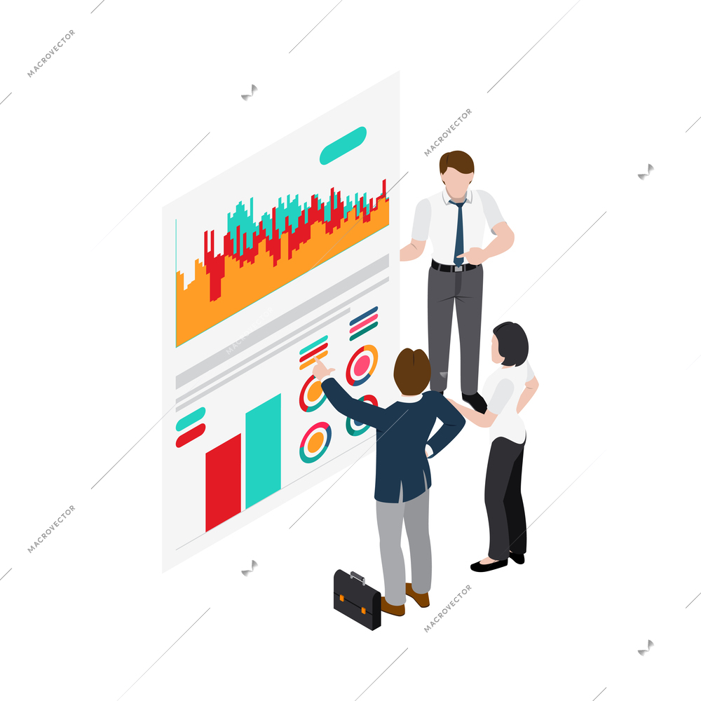 Teamwork collaboration isometric people composition with mutual work ideas and creativity symbols vector illustration