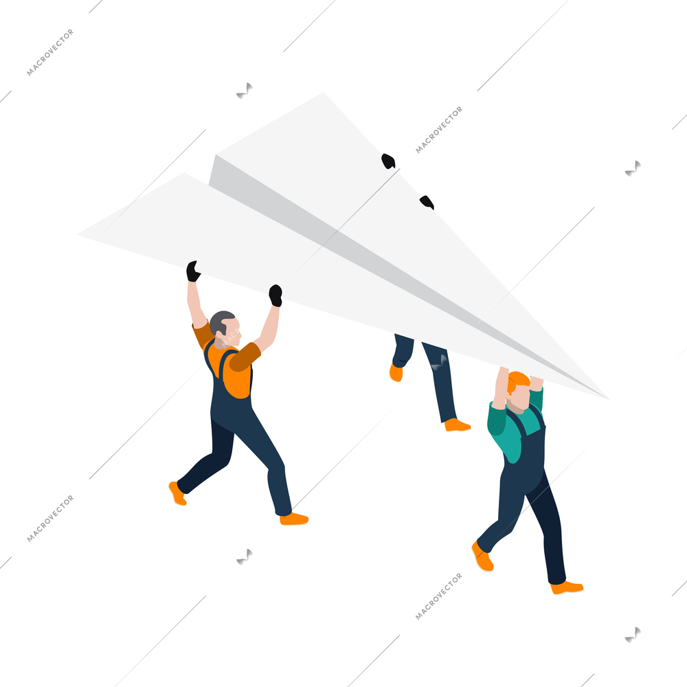 Teamwork collaboration isometric people composition with mutual work ideas and creativity symbols vector illustration