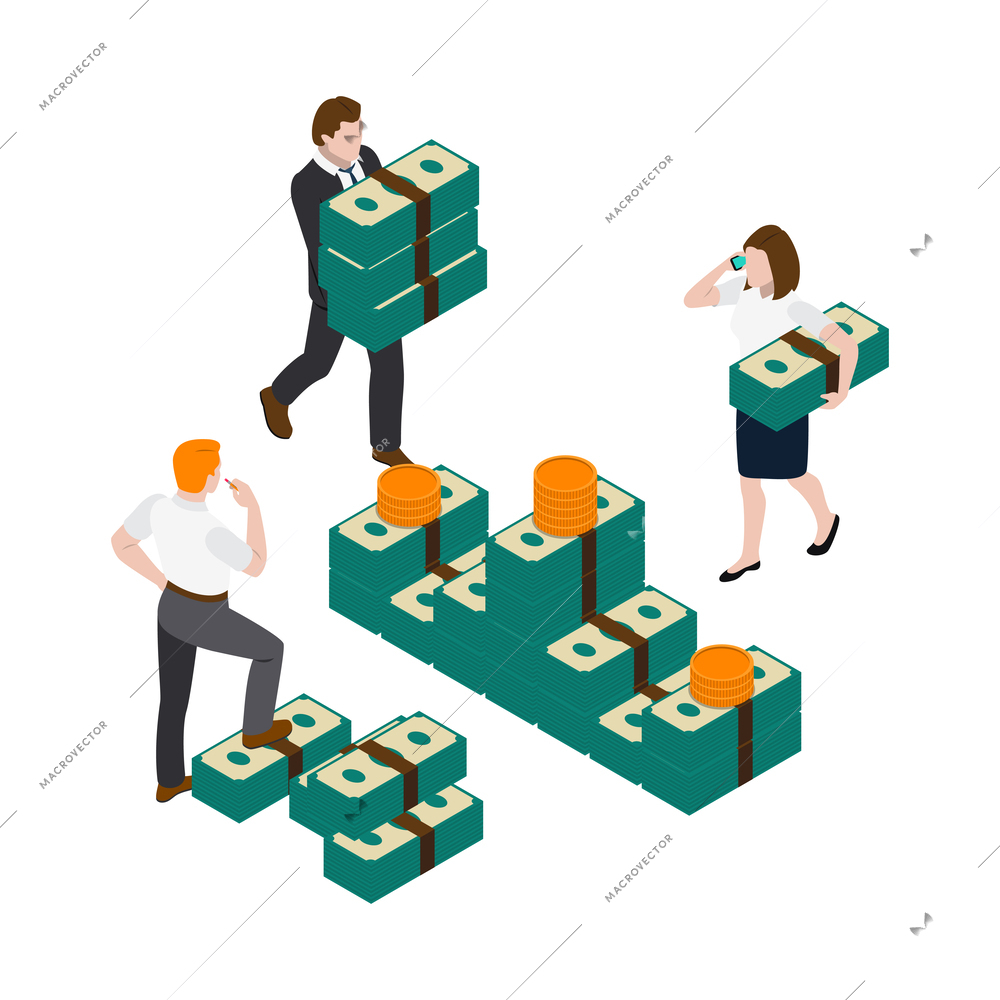 Teamwork collaboration isometric people composition with mutual work ideas and creativity symbols vector illustration