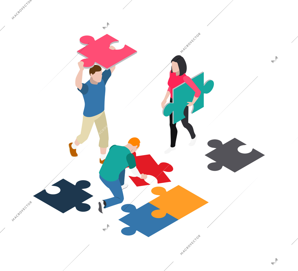 Teamwork collaboration isometric people composition with mutual work ideas and creativity symbols vector illustration