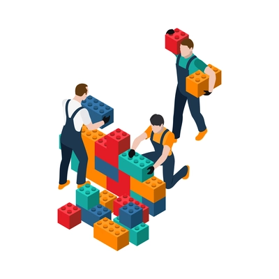 Teamwork collaboration isometric people composition with mutual work ideas and creativity symbols vector illustration