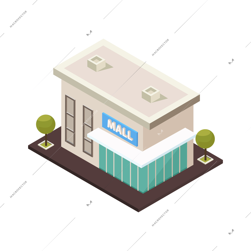 Urban architecture isometric composition with isolated view of contemporary building on blank background vector illustration