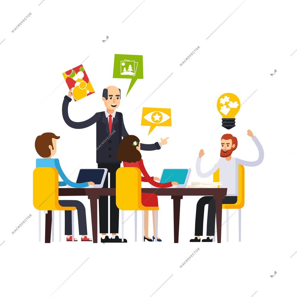 Advertising agency production orthogonal flat people composition with human characters at work vector illustration