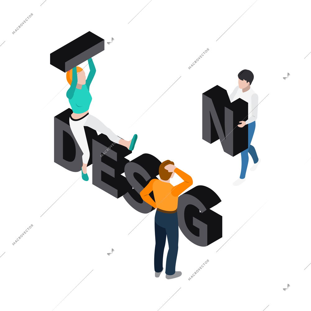 Teamwork collaboration isometric people composition with mutual work ideas and creativity symbols vector illustration