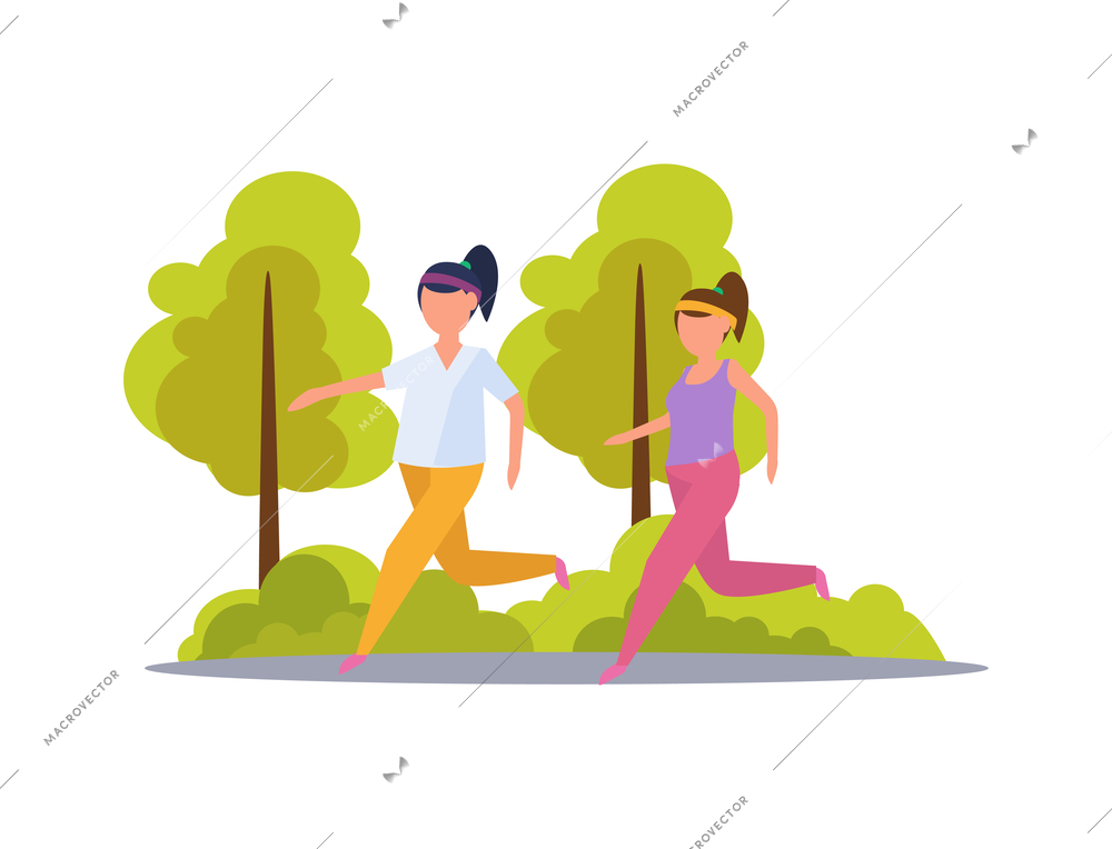 Girls friendship orthogonal composition with isolated scene with faceless female human characters vector illustration