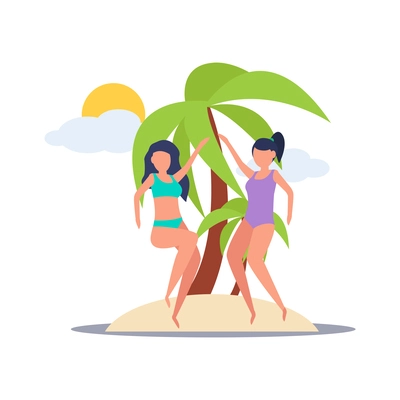 Girls friendship orthogonal composition with isolated scene with faceless female human characters vector illustration