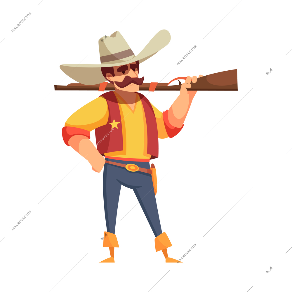 Cowboy wild west composition with isolated vintage cartoon style human character on blank background vector illustration