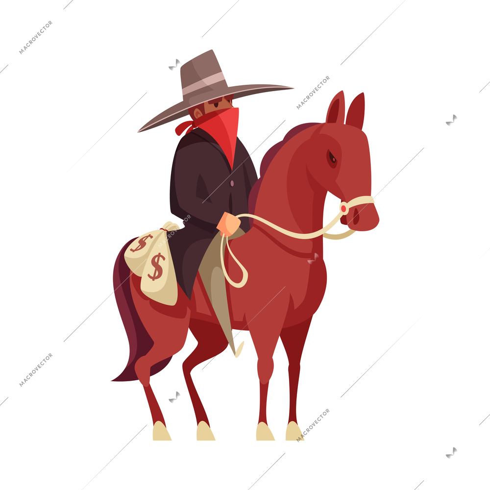 Cowboy wild west composition with isolated vintage cartoon style human character on blank background vector illustration