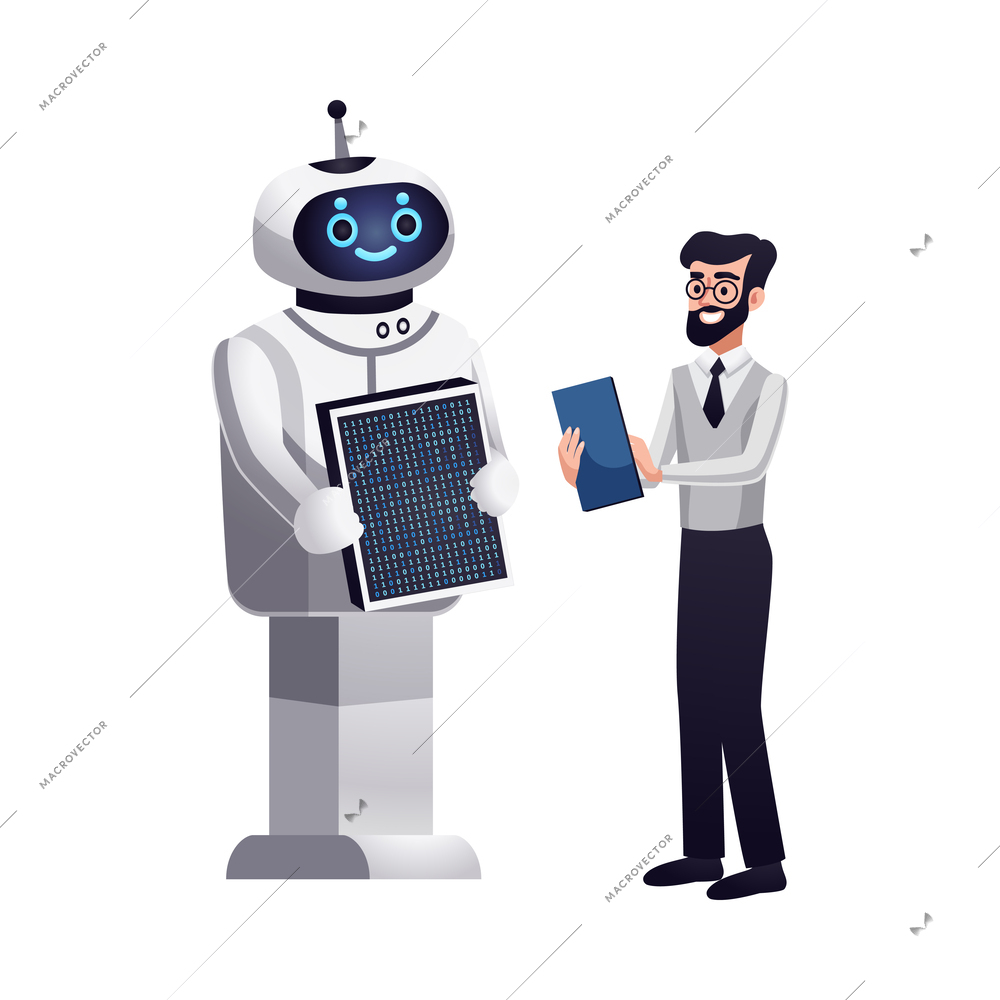 Robot artificial intelligence machine composition with next generation droid on blank background vector illustration