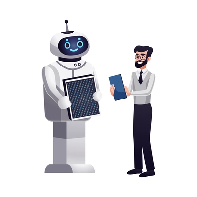 Robot artificial intelligence machine composition with next generation droid on blank background vector illustration