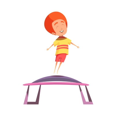 Jumping trampolines composition with isolated doodle human character trampolining on rubber vector illustration