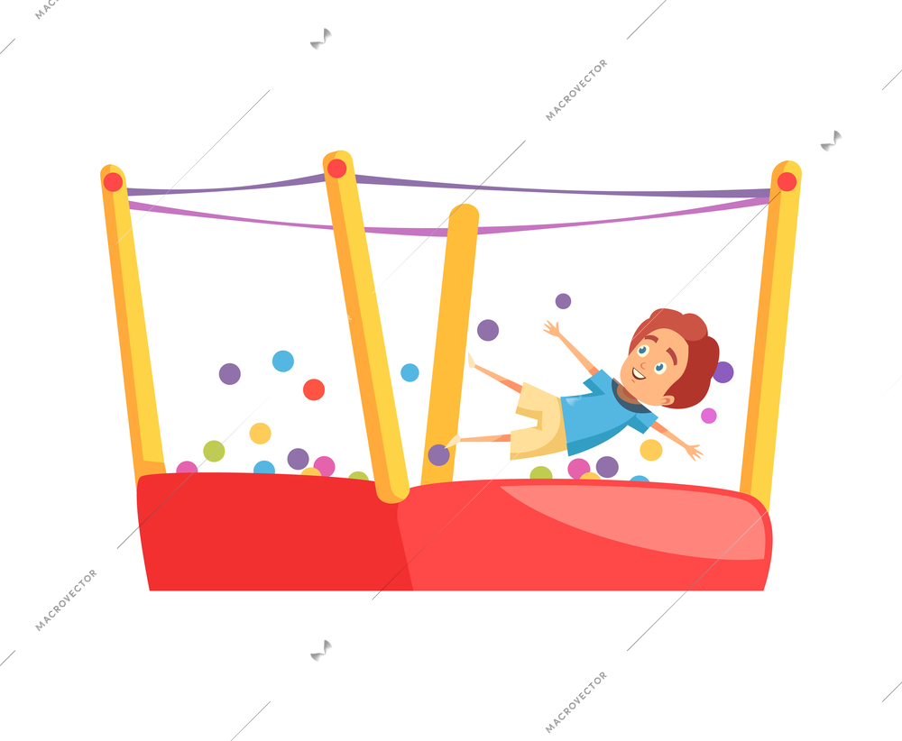 Jumping trampolines composition with isolated doodle human character trampolining on rubber vector illustration