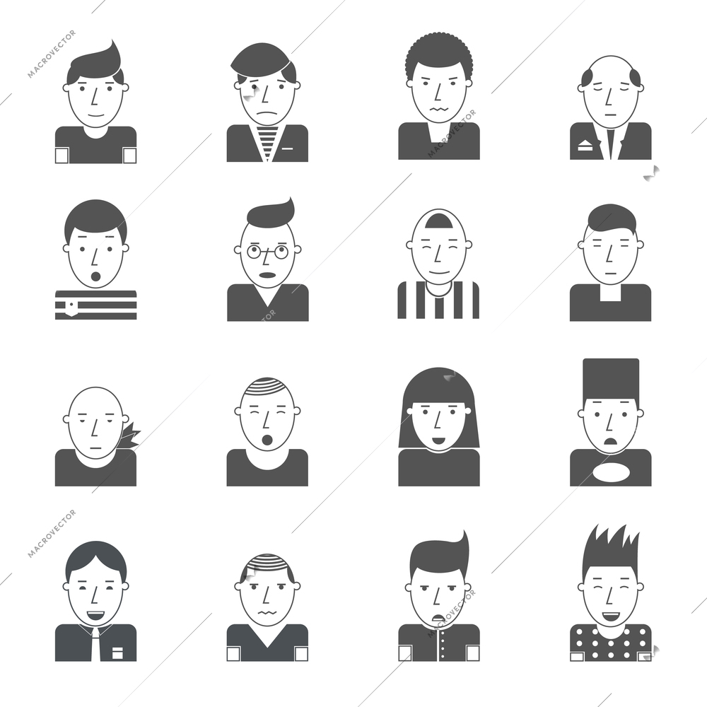 Man faces emoticon collection black icons set isolated vector illustration