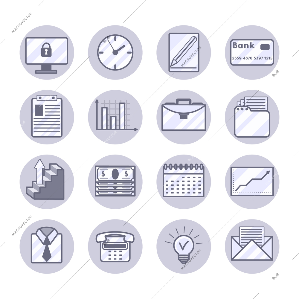 Business icons set with management company organization project maintenance symbols isolated vector illustration