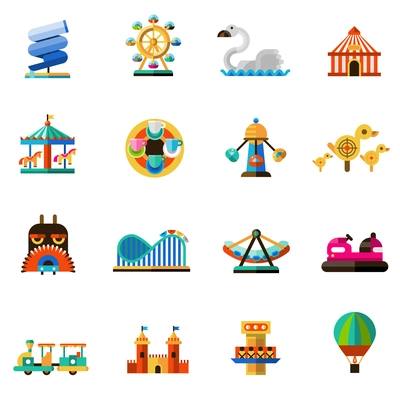 Family amusement recreational fun park decorative icons set isolated vector illustration