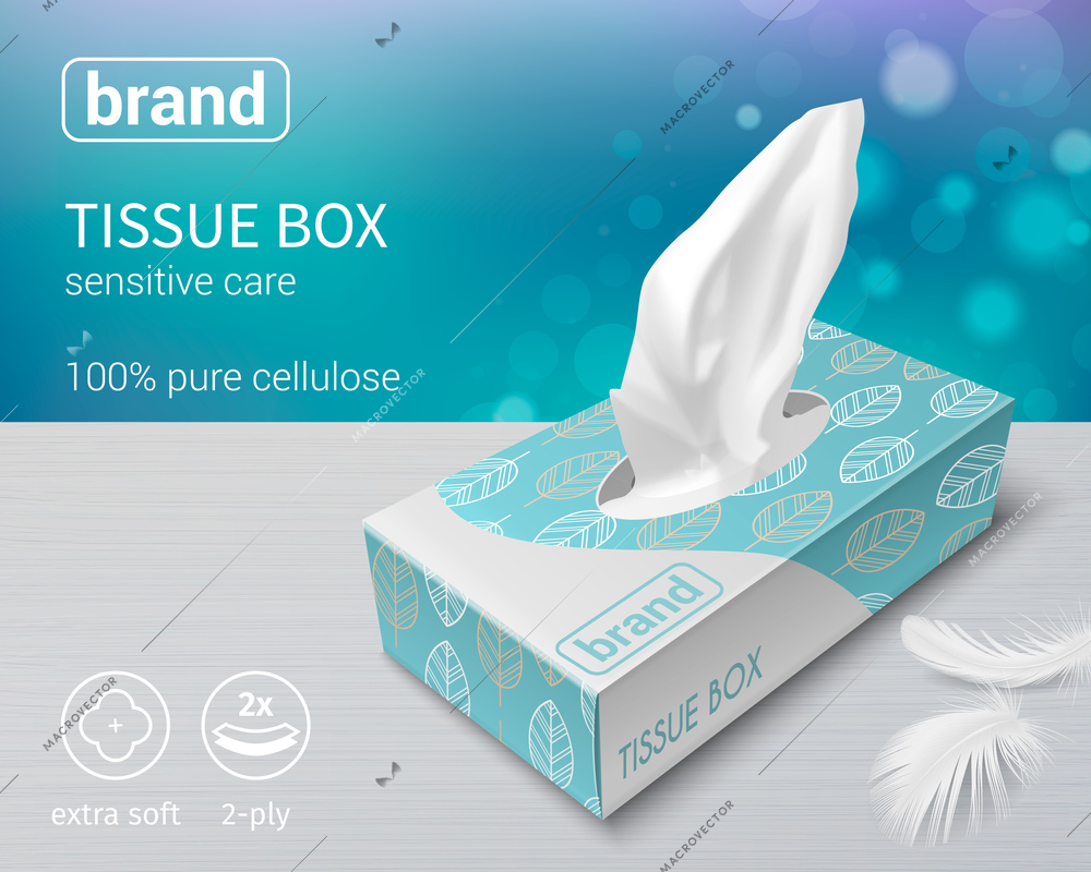 Paper tissue package realistic mockup with branding template vector illustration