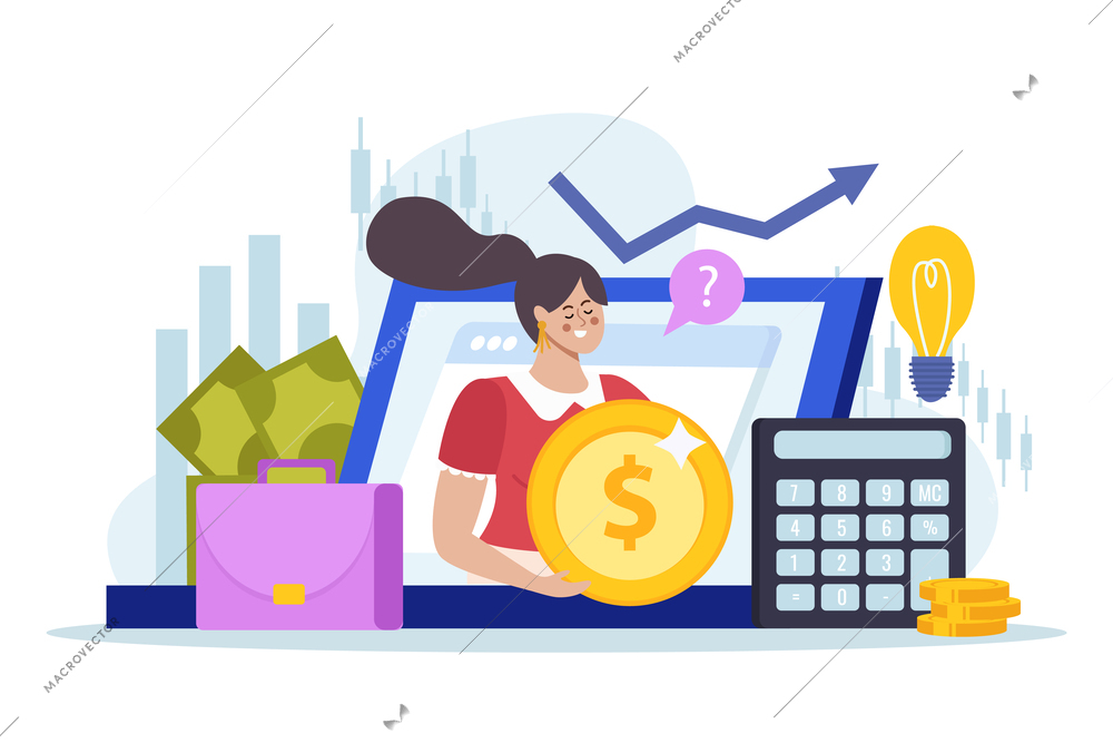 Financial diversification plan composition with income symbols flat vector illustration