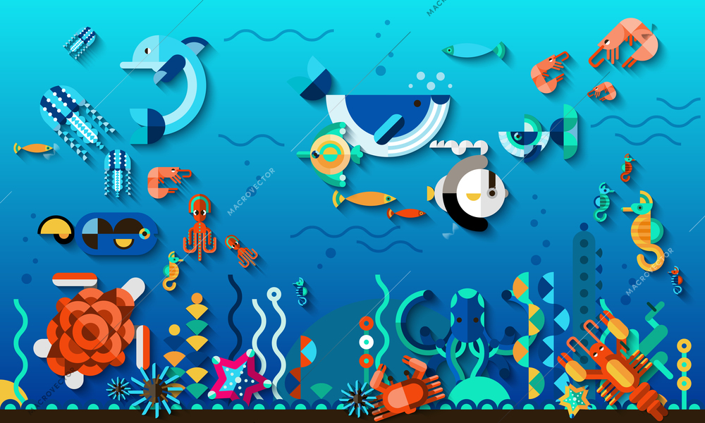 Tropic lagoon underwater world life concept with bright exotic sea fishes vector illustration