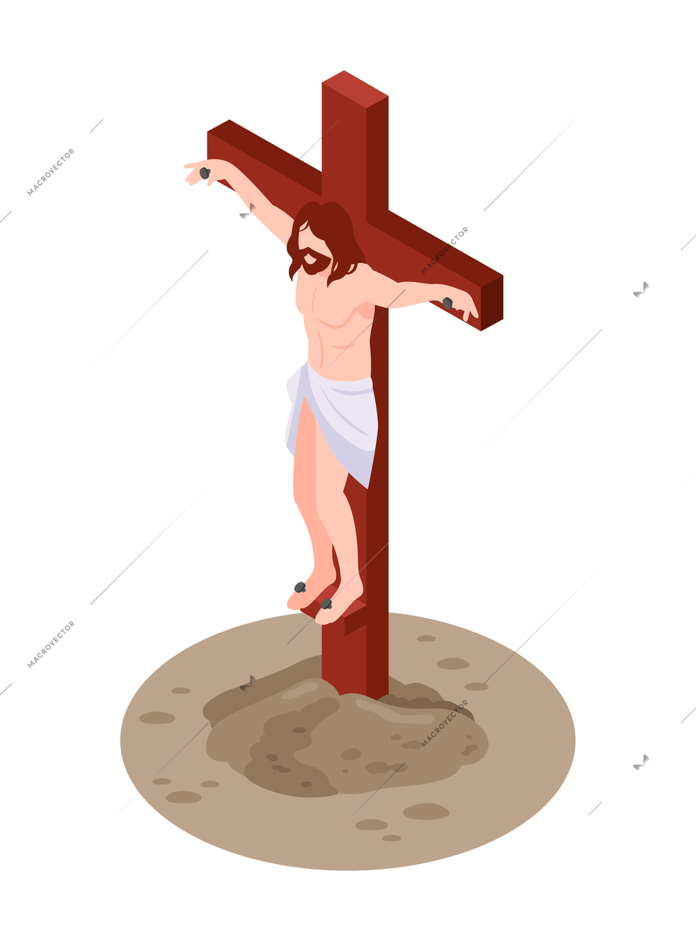 Isometric christianity religion composition with isolated view of crucified christ hanging on cross on blank background vector illustration