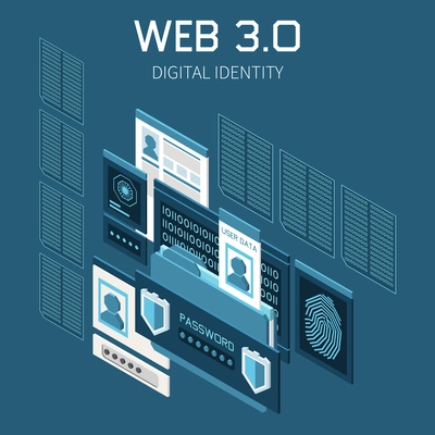 Web 3.0 technology isometric concept with digital identity symbols vector illustration