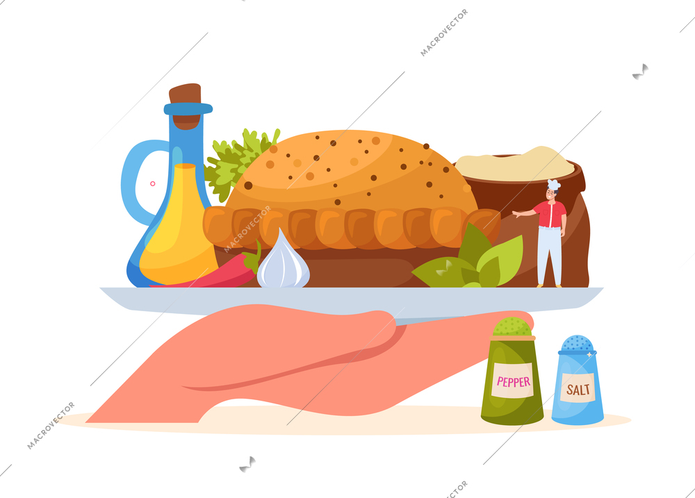 Baking composition with meal recipe symbols flat vector illustration