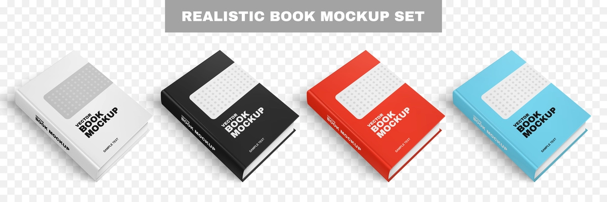 Realistic book design template set with range of book images of different color with editable text vector illustration