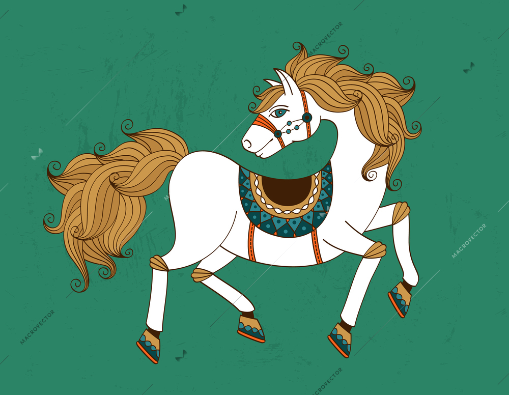 White horse symbol with patterns vector illustration