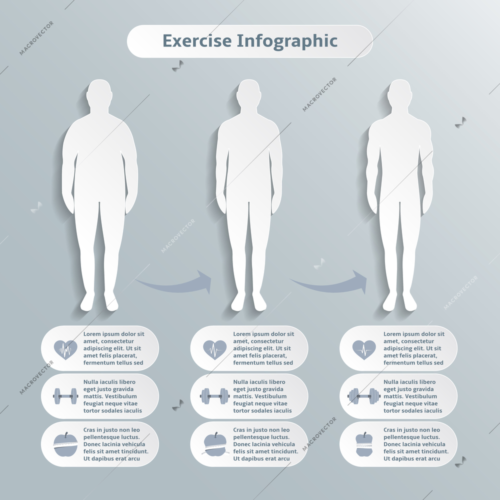 Infographic elements for men fitness and sports of healthcare weight loss power training vector illustration graphic elements