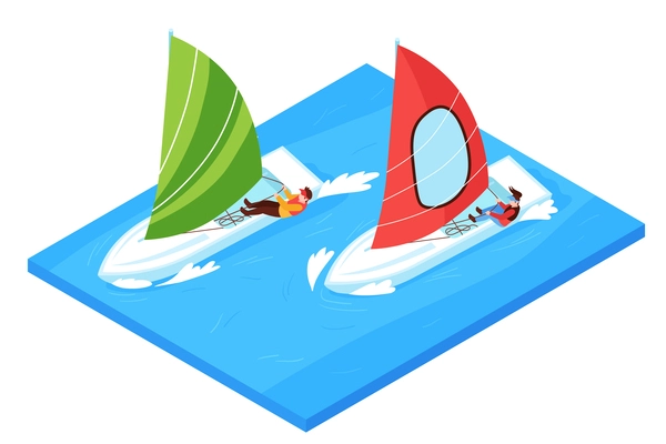 Regatta concept with race competition symbols isometric  vector illustration