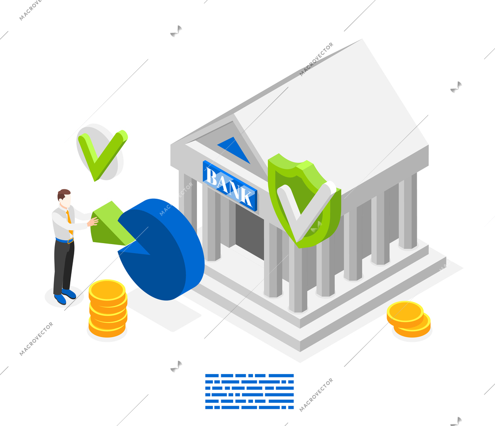 Esg environmental social governance business investment concept with bank building and human character 3d isometric vector illustration
