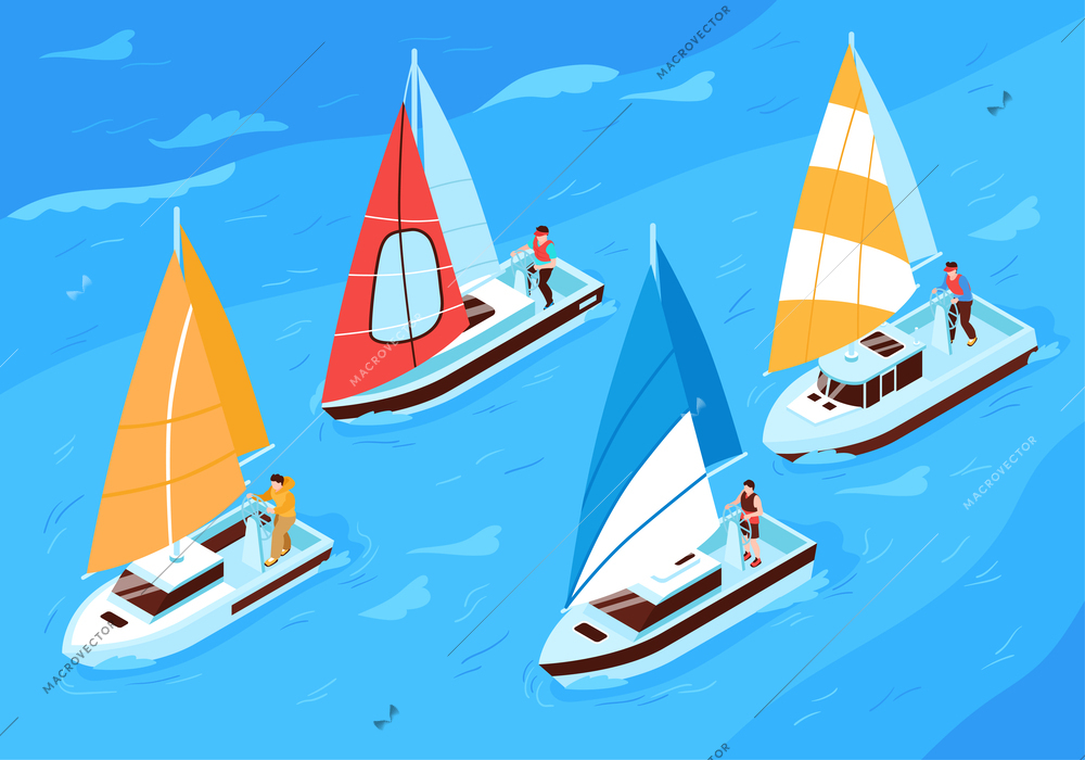 Regatta background with start and basics symbols isometric vector illustration