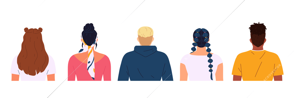 Hairstyle flat icons set with back view of males and females with different haircuts isolated vector illustration