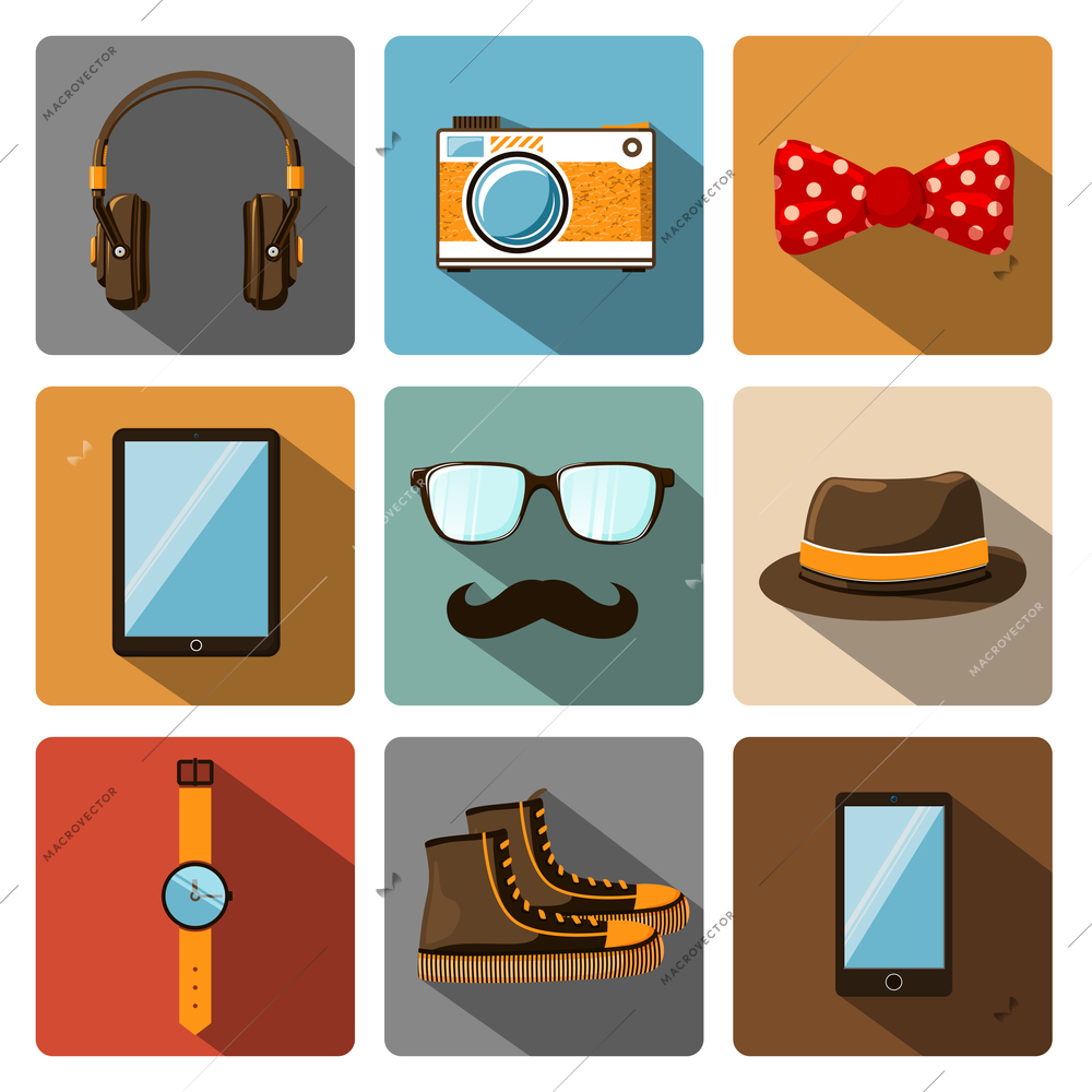 Hipster accessories pictograms set of clothes and items vector illustration