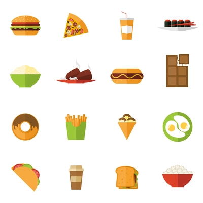 Fast food icons set with donut sushi pizza sandwich isolated vector illustration