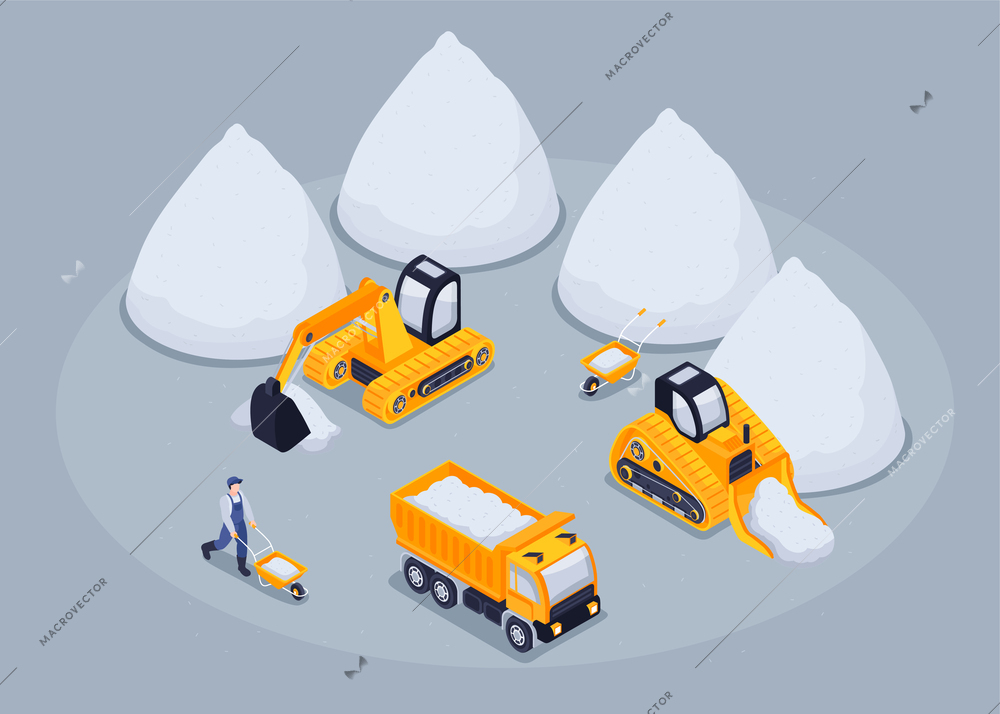 Salt production concept with manufacture symbols isometric vector illustration