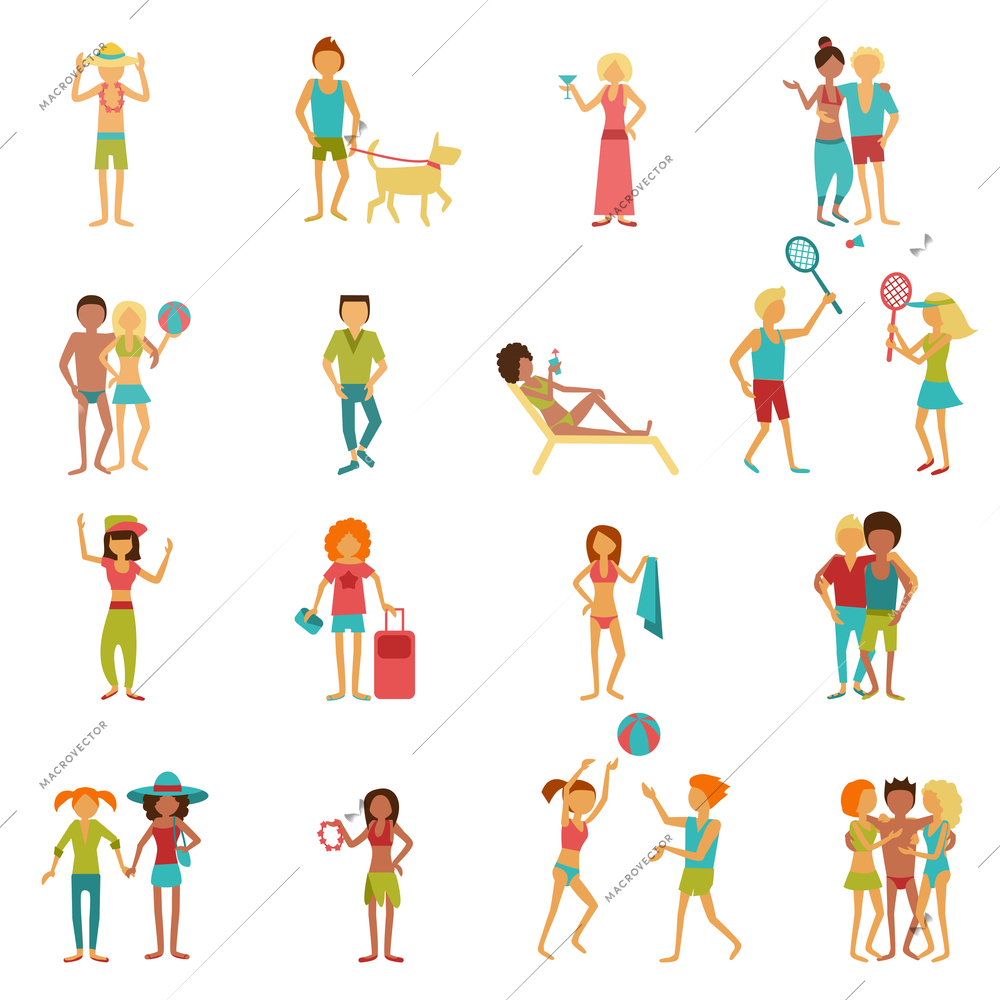 People on vacation beach party summer holidays set isolated vector illustration