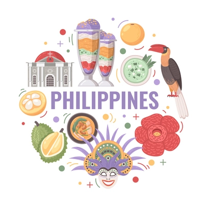 Philippines travel cartoon concept with touristic attraction and local landmarks vector illustration