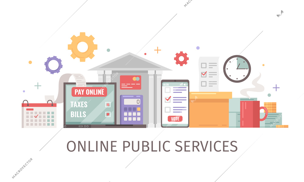 Digital transformation flat concept with online public service symbols vector illustration