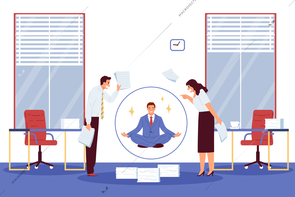 Mental health flat concept with man dealing with office stress vector illustration