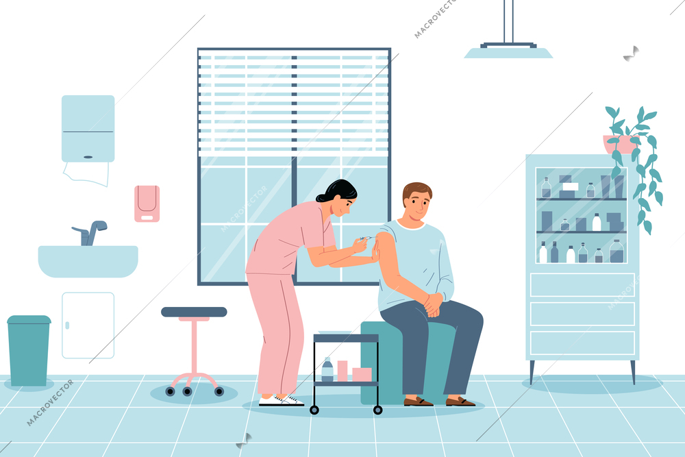 Nurse flat composition with medical professional doing an injection vector illustration