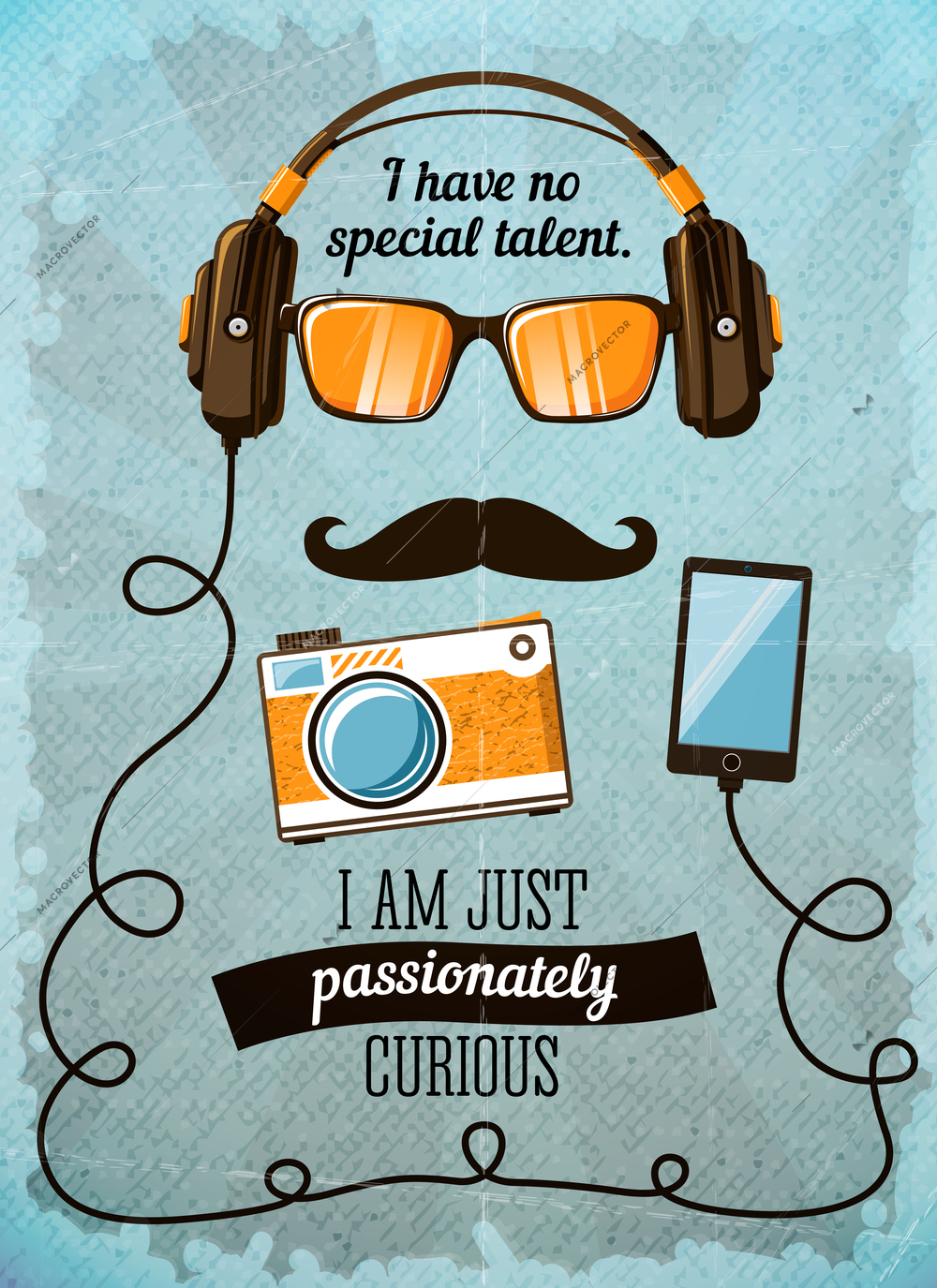 Hipster poster with vintage accessories and items vector illustration