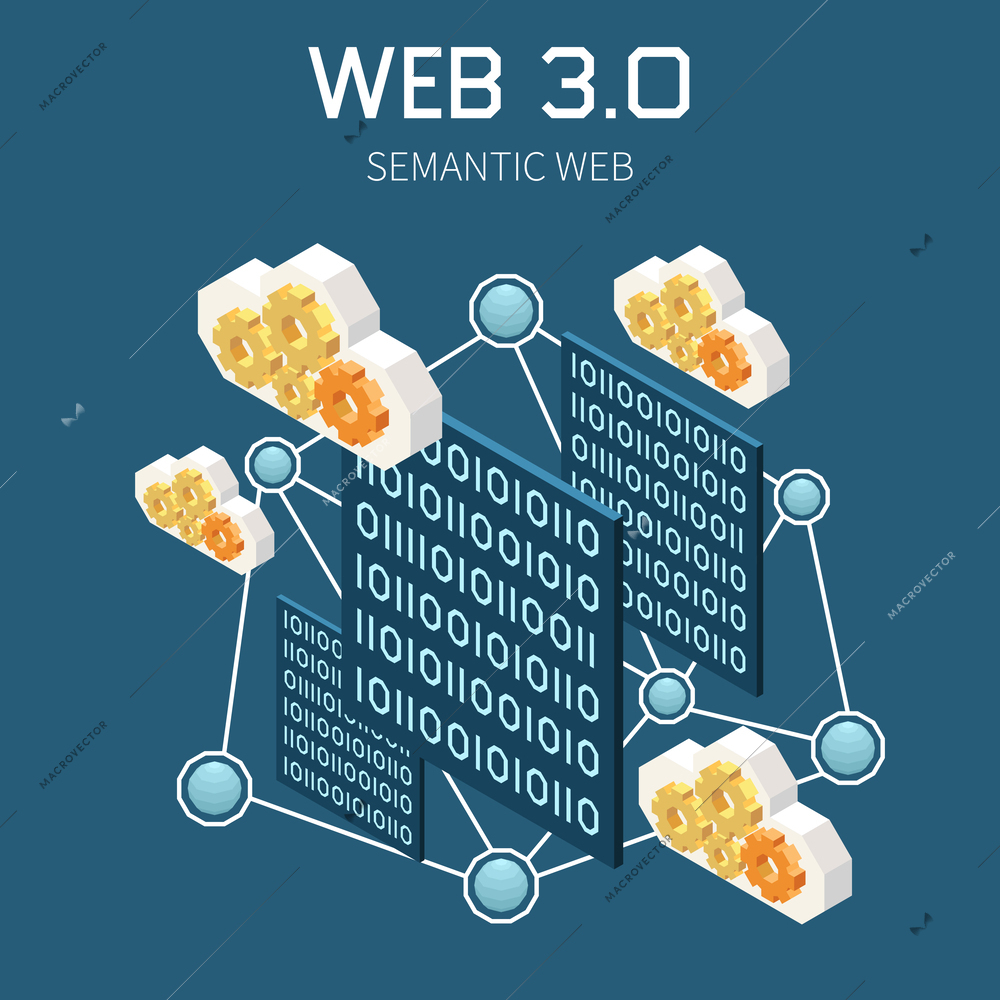 Web 3.0 technology isometric concept with semantic app symbols vector illustration