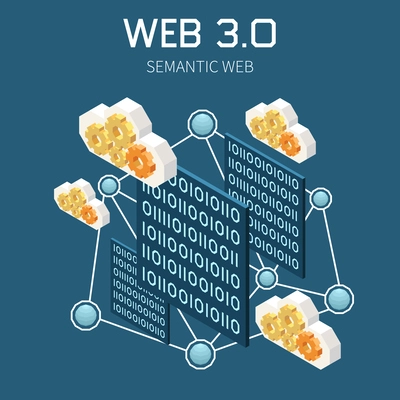 Web 3.0 technology isometric concept with semantic app symbols vector illustration