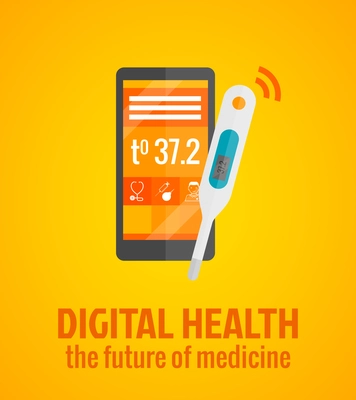 Digital health concept with smartphone and thermometer flat vector illustration