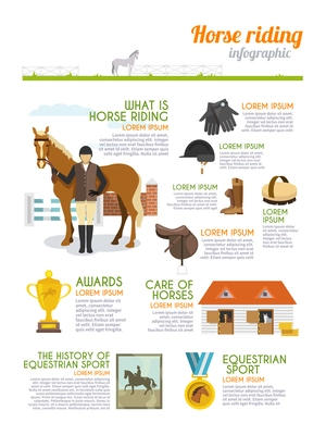 Jockey infographics set with horse rider equestrian sport signs vector illustration