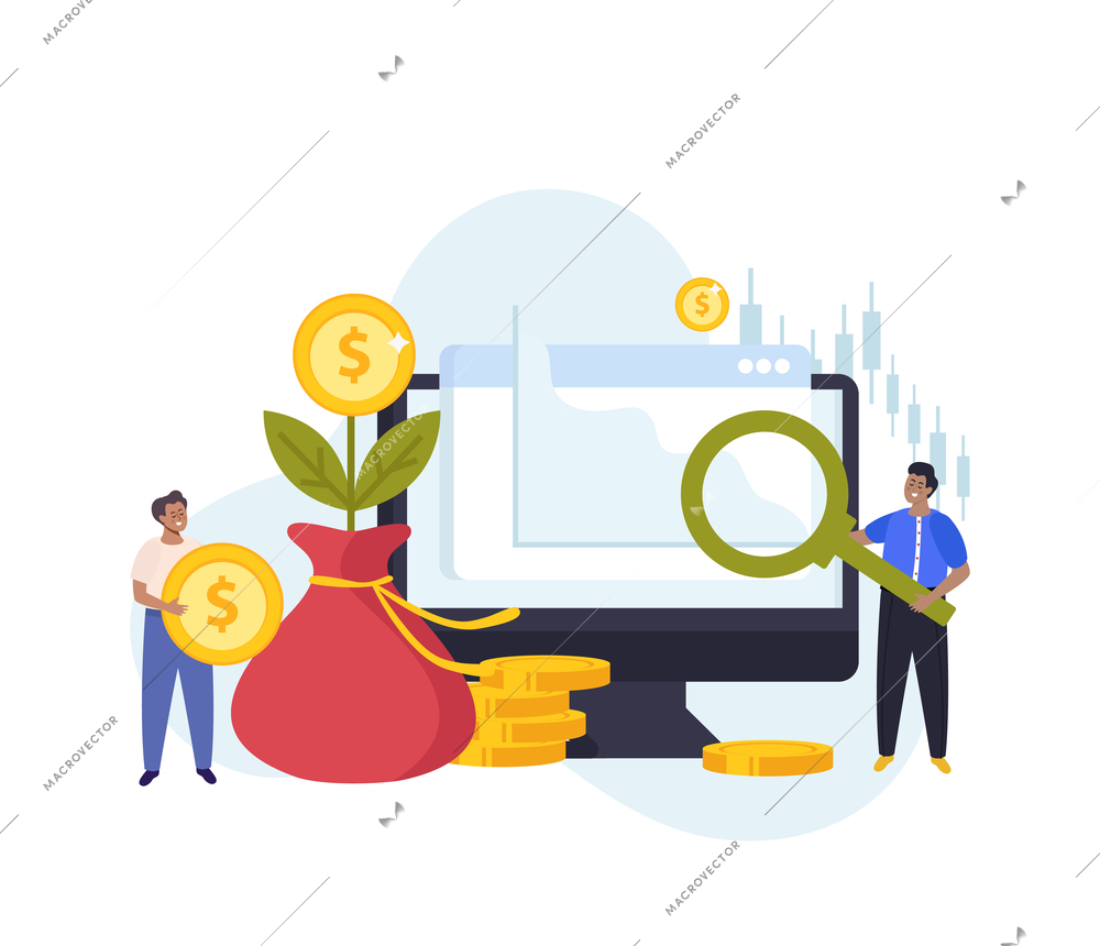 Financial diversification concept with investment strategy symbols flat vector illustration